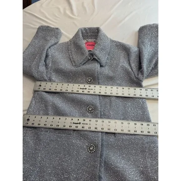 Kate Spade Metallic Tinsel Silver Wool Moonlight Coat Size 4 New - Picture 4 of 10